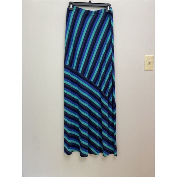 MATTY M Size Large Elasticated Waist Striped Teal Black Long Length MAXI SKIRT - Picture 8 of 10